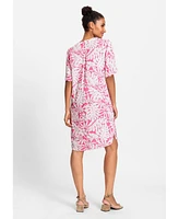 Olsen Women's 100% Viscose Short Sleeve Tunic Palm Print Dress