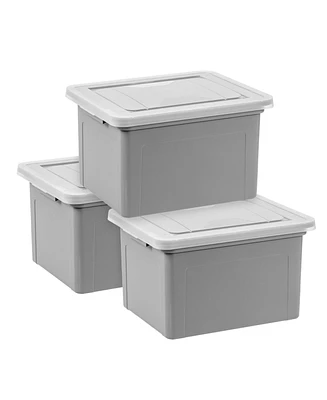 Iris Usa 3Pack Snap Tight Plastic File Organizer Box, Gray