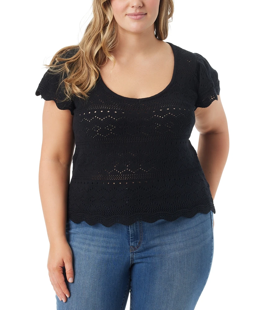 Jessica Simpson Trendy Plus Jette Pointelle Short-Sleeve Sweater Top