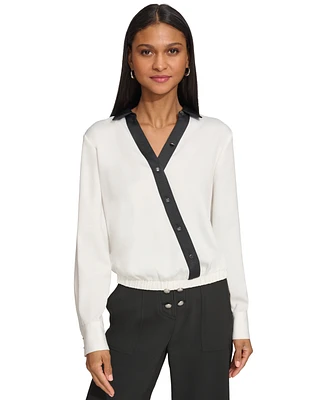 Karl Lagerfeld Paris Women's Faux-Wrap Top