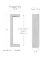 Cauldham Solid Stainless Steel Cabinet Hardware Square Handle Pull Brushed Satin Nickel 4" (96mm) Cc - Pack of 10