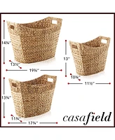 Casafield Set of 3 Oval Baskets with Handles, Water Hyacinth Woven Storage Totes for Blankets, Laundry, Bathroom, Bedroom, Living Room