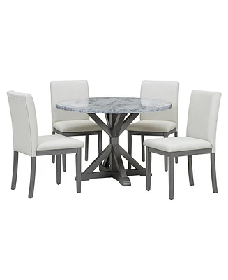 Simplie Fun 5-Piece Farmhouse Dining Set with Upholstered Chairs