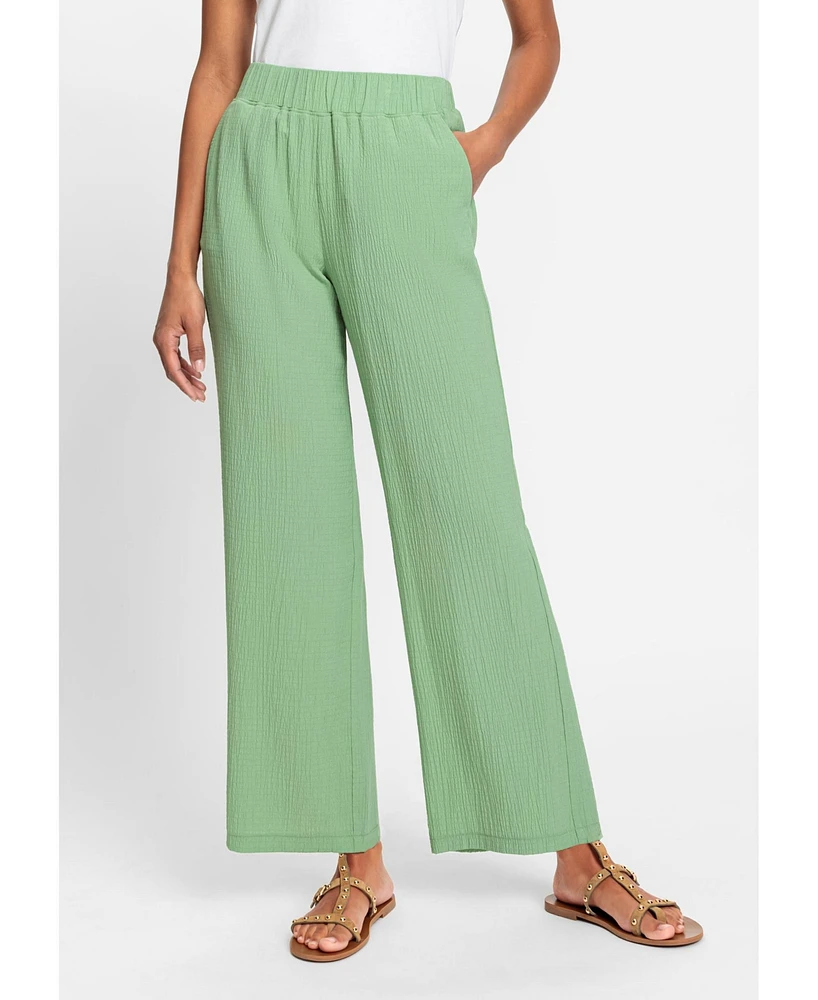 Olsen Women's Anna Fit Wide Leg Cropped Pull-On Crinkle Pant