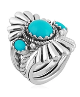 American West Jewelry Genuine Sleeping Beauty Turquoise Sterling Silver Crown Ring, Sizes 5-10