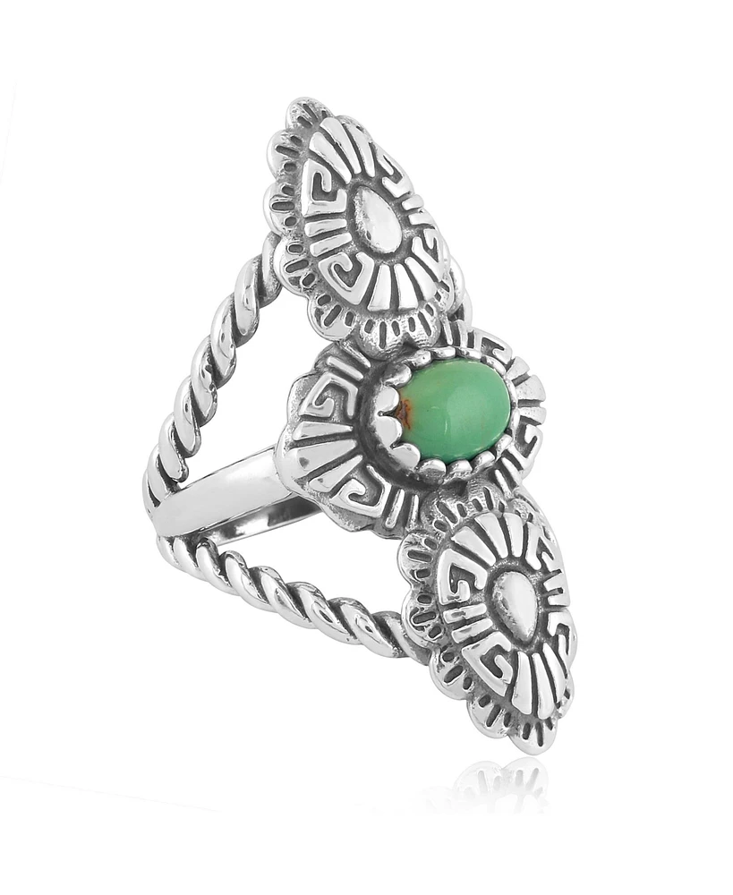 American West Jewelry Genuine Gemstone and Sterling Silver Concha Rope Ring, Sizes 5-10