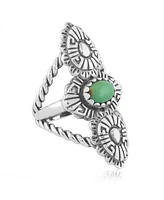 American West Jewelry Genuine Gemstone and Sterling Silver Concha Rope Ring, Sizes 5-10