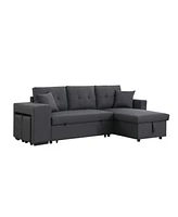 Simplie Fun Dennis Linen Fabric Reversible Sleeper Sectional With Storage Chaise And 2 Stools