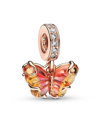 Pandora Rose 14K Gold-Plated Pink Yellow Murano Glass Butterfly Dangle Charm