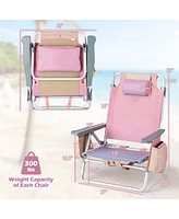 Costway 4PCS Folding Backpack Beach Chair Reclining Camping Chair with Storage Bag