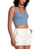 Rvca Juniors' Portia Striped Denim Crop Top