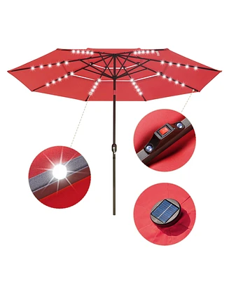 Yescom 11 Ft 3 Tier Patio Umbrella with Solar Led Crank Tilt Button Outdoor