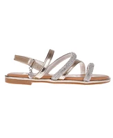 Bebe Big Girl's Flat Sandal with Tubular Rhinestone Strapping and Hanging Charm Polyurethane Sandals