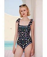 Jessie Zhao New York Women's Day/Night Garden Reversible One-Piece Swimsuit
