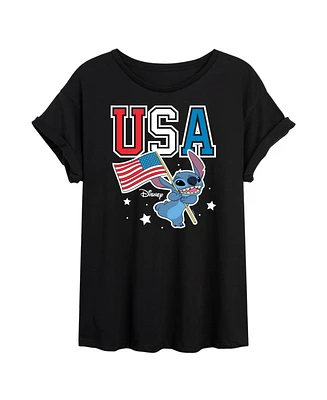 Hybrid Apparel Trendy Juniors Lilo and Stitch Flag Graphic Oversized Tee
