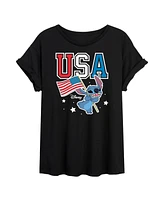 Hybrid Apparel Trendy Juniors Lilo and Stitch Flag Graphic Oversized Tee