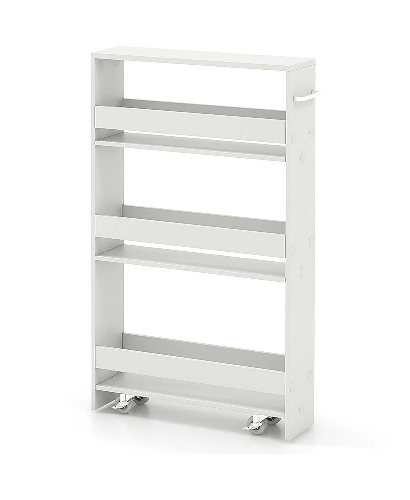 Costway 4-Tier Slim Storage Cart with Open Shelves Rolling Kitchen Cart on Wheels Narrow