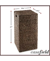 Casafield Laundry Hamper with Lid and Removable Liner Bag - Natural, Woven Water Hyacinth Square Basket for Clothes