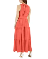 Anne Klein Petite Tie-Waist Tiered Tie-Back Maxi Dress