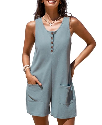 Cupshe Women's Waffle Knit Button Romper