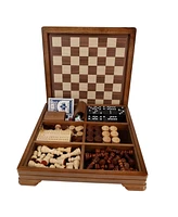 We Games Walnut 7-Games-in-1 Combination Game Set - Includes Chess, Checkers, Backgammon, Dominoes, Cribbage, Poker, Dice and Cards