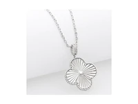 Rivka Friedman Rhodium Polished Finish Large Clover Pendant Necklace