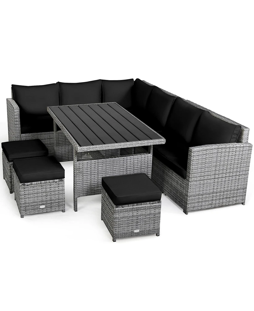 Gymax 7PCS Rattan Patio Sectional Sofa Set Conversation Set w/ Cushions