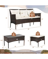 Gymax 3PCS Patio Rattan Sectional Conversation Furniture Set w/ Off White Cushions