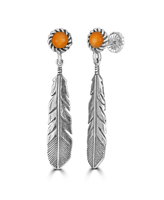 American West Jewelry Sterling Silver Feather and Genuine Gemstone Dangle Earrings