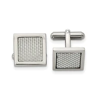 Chisel Stainless Steel with Grey Carbon Fiber Inlay Square Cufflinks