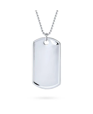 Bling Jewelry -Large Army Military Dog Tag Pendant Necklace Sterling Silver Long Bead Ball Chain 24 Inch
