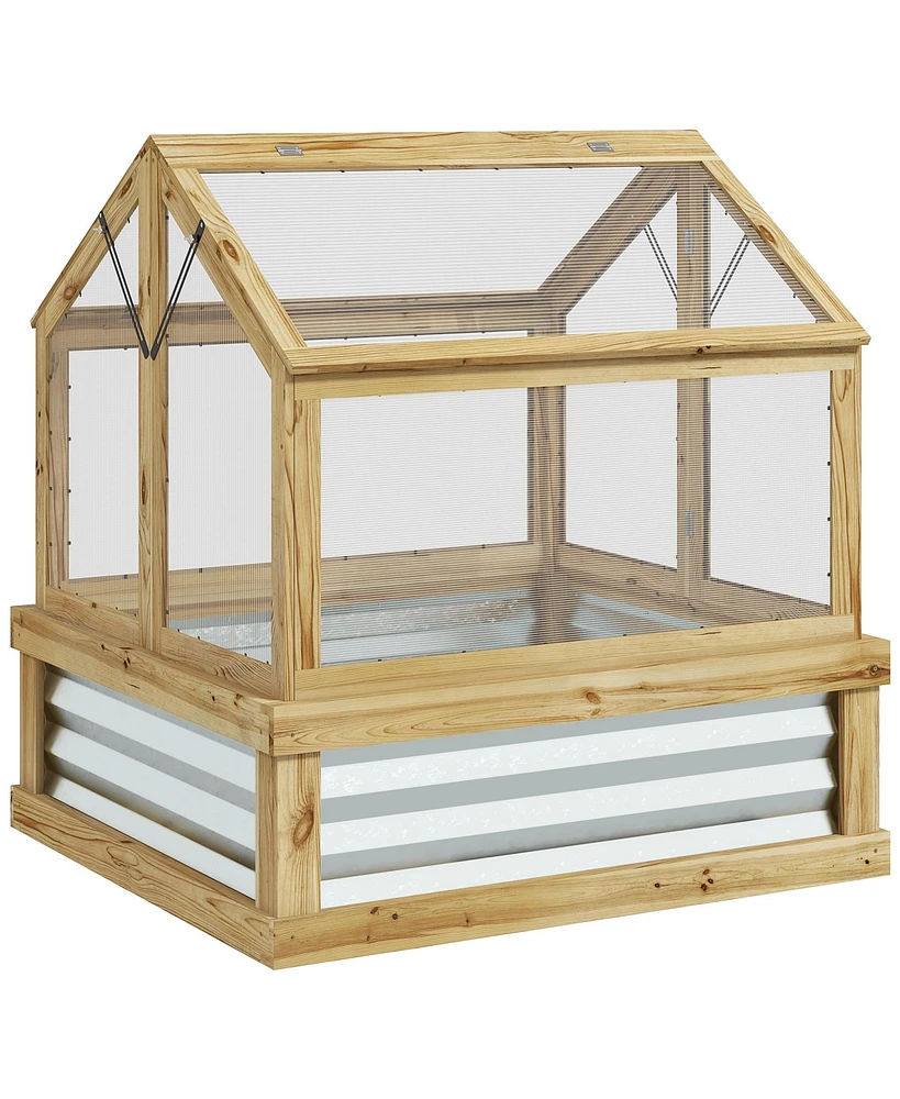 Outsunny Raised Garden Bed with Wooden Cold Frame, 35.5" x 31.5" x 36"