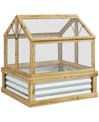 Outsunny Raised Garden Bed with Wooden Cold Frame, 35.5" x 31.5" x 36"