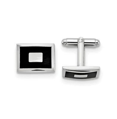 Diamond2Deal Silver-tone Black Enameled Rectangular Cuff Links