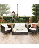 Sugift 5 Pieces Patio Rattan Furniture Conversation Sets with Removable Cushions
