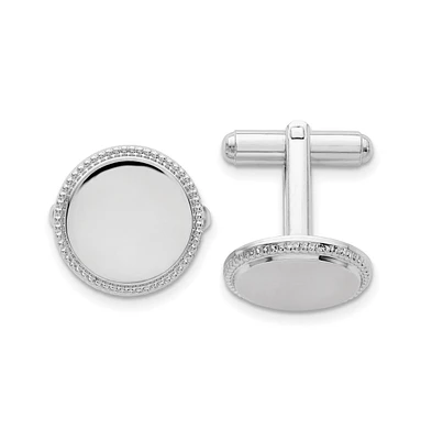 Diamond2Deal Kelly Waters Polished Beaded Round Engravable Cuff Links