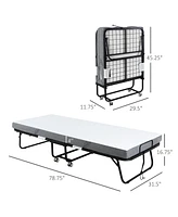 Homcom Folding Bed with 4" Mattress, Portable Foldable Guest Bed with Wheels