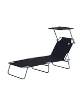 Outsunny Outdoor Chaise Lounge Tanning Chair, Folding w/ Sun Shade, Blue