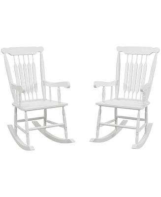 Outsunny 350 lbs Outdoor Wood Rocking Chair with High Back for Patio Teak