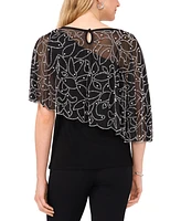 Msk Women's Beaded Chiffon Asymmetrical Short-Sleeve Blouse