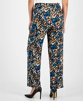 Ak Anne Klein Petite Printed Pull-On Wide-Leg Pants