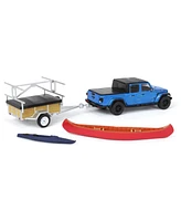 Greenlight Collectibles 1/64 Jeep Gladiator Hydro Blue, Canoe Trailer with Canoe Rack, Hitch & Tow