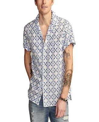 Lucky Brand Men's Batik Short Sleeve Camp Collar Shirt