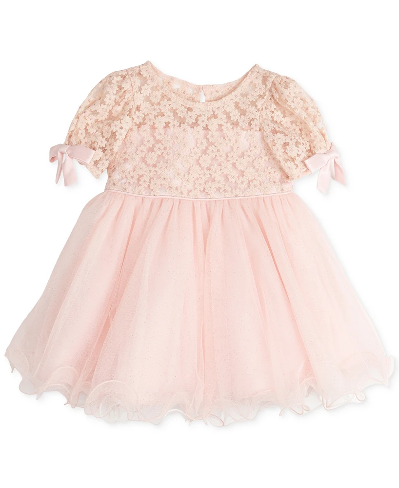 Rare Editions Baby Girls Embroidered Flower and Glitter Mesh Dress