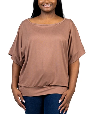 24seven Comfort Apparel Plus Short Sleeve Loose Fitting Dolman Top