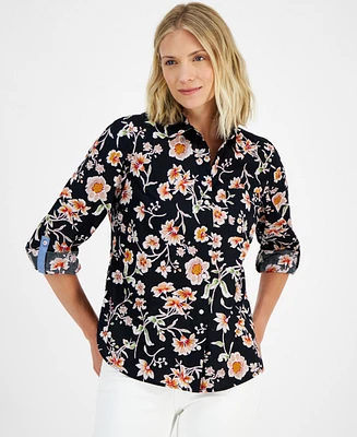 Nautica Jeans Women's Floral Print Cotton Button-Front Shirt