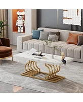 Tribesigns Modern Coffee Table, 47 Inch Faux Marble Cocktail Table with Geometric Frame, Rectangular Center Table Tea Table Accent Furniture for Livin