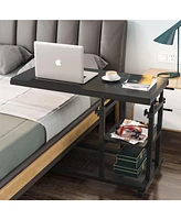 Tribesigns Height Adjustable C Table with Wheels, Mobile Couch Snack Side Table with Tiltable Drawing Board, Sofa Bedside Laptop Stand C Shaped Tv Tra