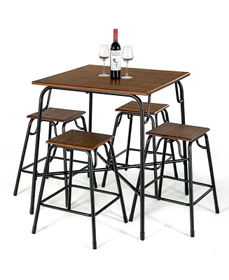 Sugift 5 Pieces Bar Table Set with 4 Counter Height Backless Stools