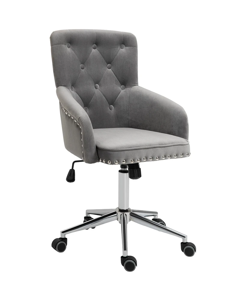 Homcom Home Office Desk Chair with Nailhead Trim & Button Tufted Back Design